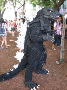 Somebody actually made their own Godzilla costume. Awesome.