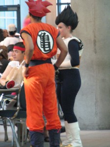 Goku (I think) and Vegeta, just hanging out.