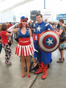 Captain America and his 1940's pin-up cheerleader. (I'm not sure what she would be called, please fill me in if you do know.)